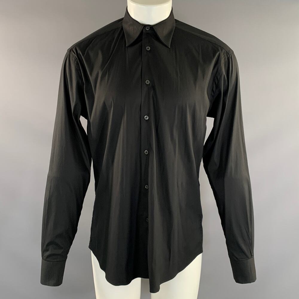 PRADA Size M Black Cotton Blend Button Up Long Sleeve Shirt